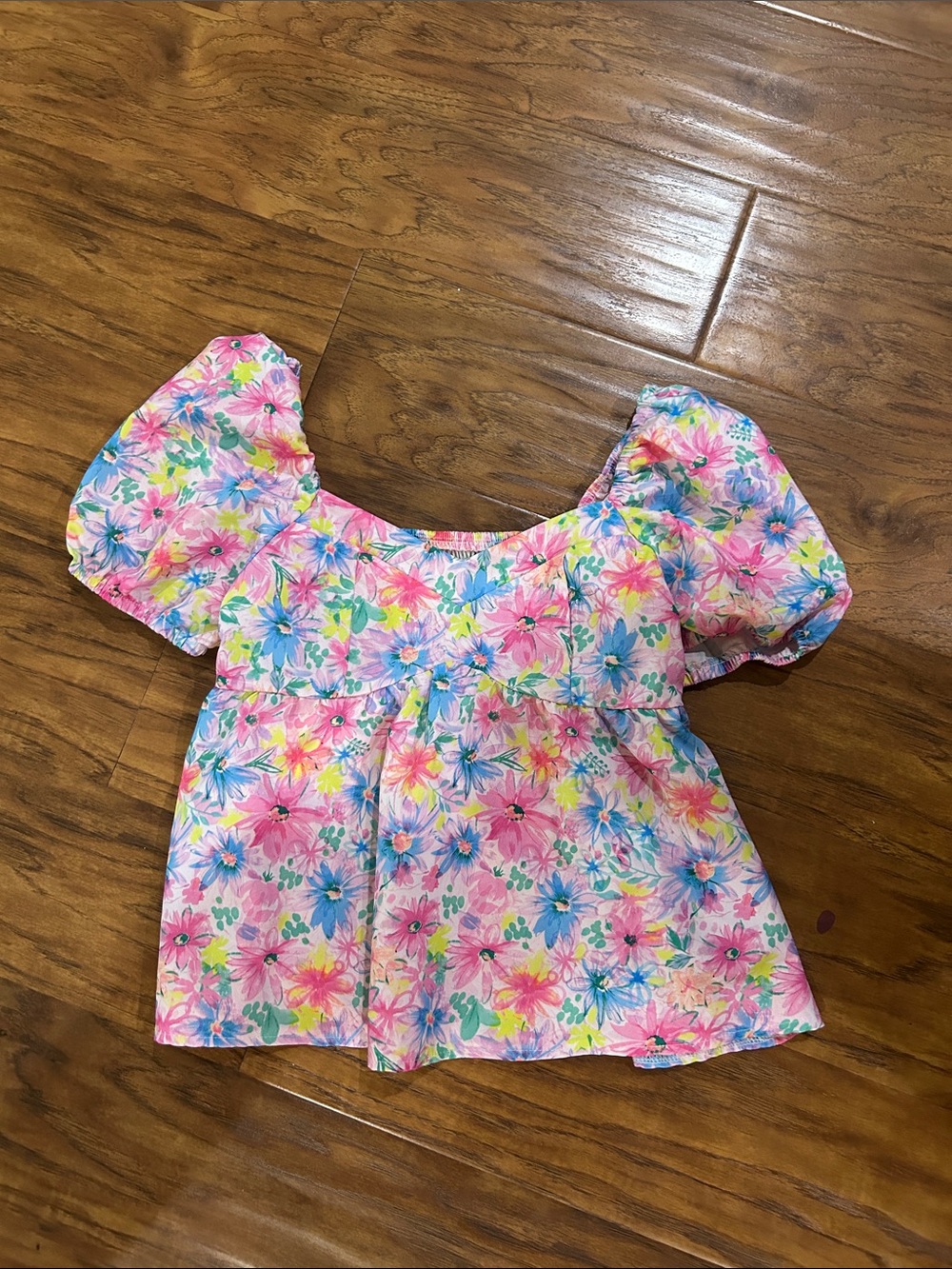 SHEIN Pink Floral Puff Sleeve Blouse